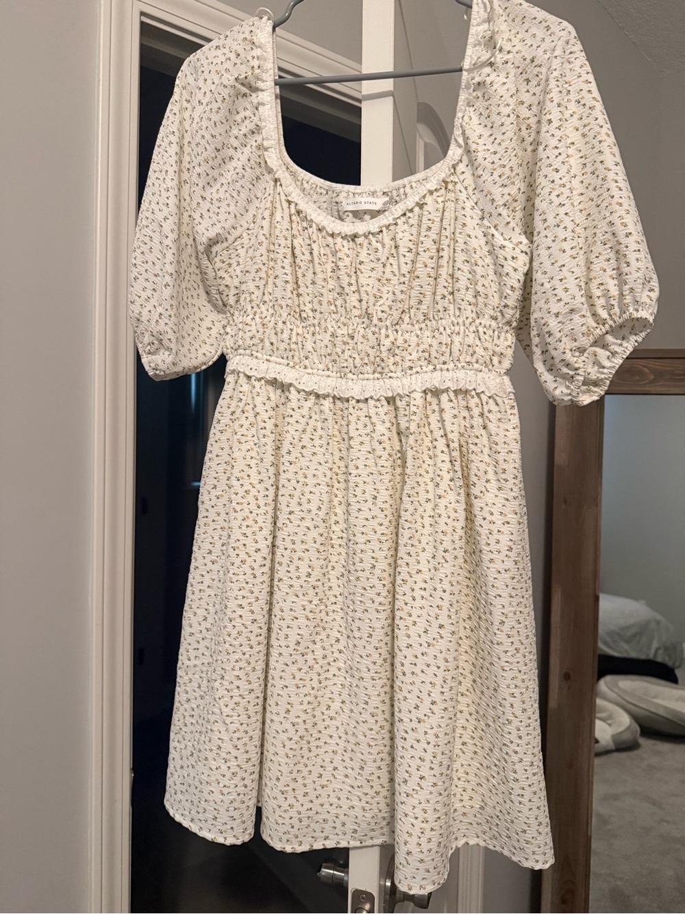 Altar'd State Cream Floral Smocked Neckline Top